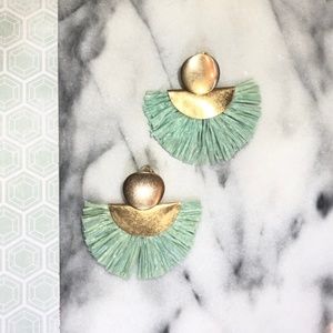 Gold Raffia Earrings in Mint Green